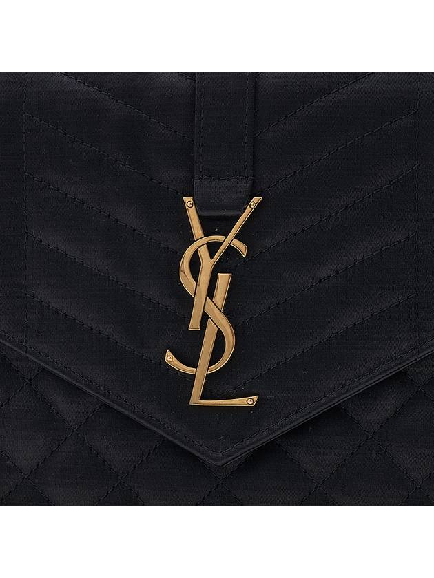 Matelasse Envelope Flap Satin Clutch Bag Black - SAINT LAURENT - BALAAN 7