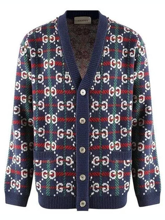 GG Supreme Check Wool Cardigan Blue - GUCCI - BALAAN 2