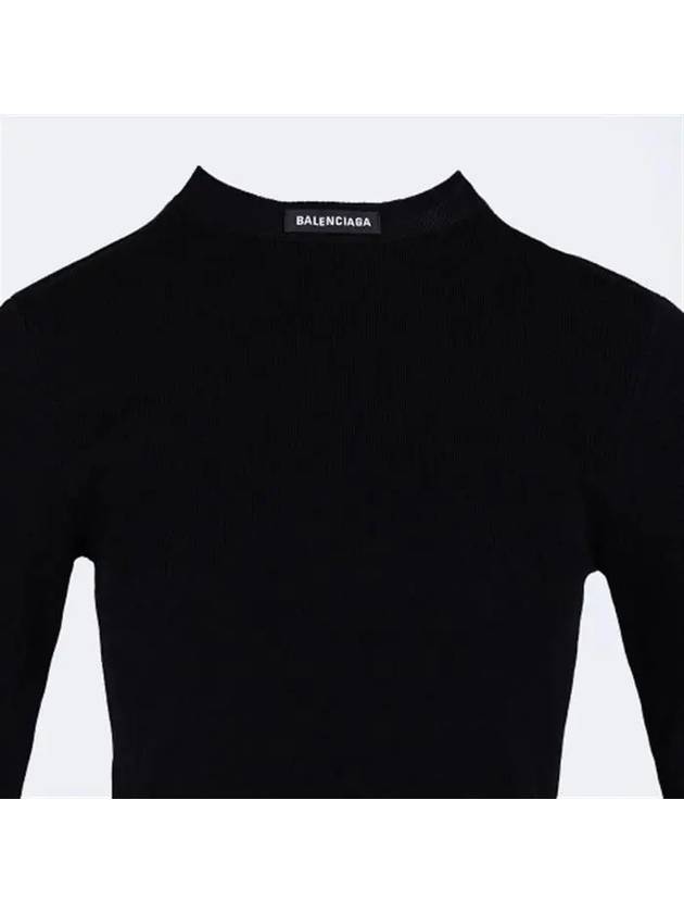 Women's Neck Logo Crew Neck Knit Black - BALENCIAGA - BALAAN.