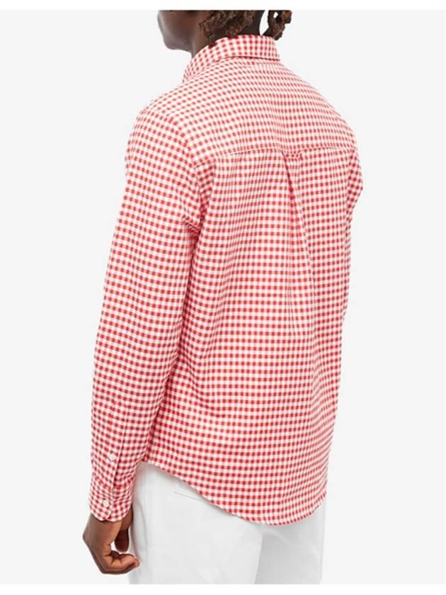 Small Heart Logo Gingham Button Long Sleeves Shirt Red - AMI - BALAAN 4