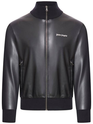 Palm Angels Leather Effect Logo-Embroidered Zip-Up Jacket - PALM ANGELS - BALAAN 1