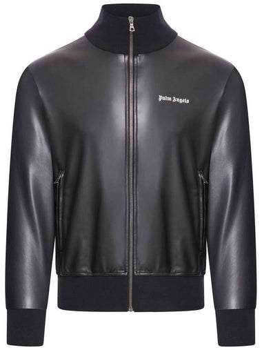 Palm Angels Leather Effect Logo-Embroidered Zip-Up Jacket - PALM ANGELS - BALAAN 1