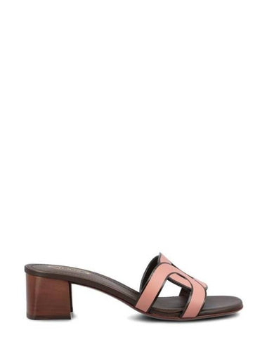 Cut Out Logo Detail Leather Sandal Heels Pink - TOD'S - BALAAN 1