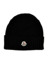 Logo Patch Wool Beanie Black - MONCLER - BALAAN 3