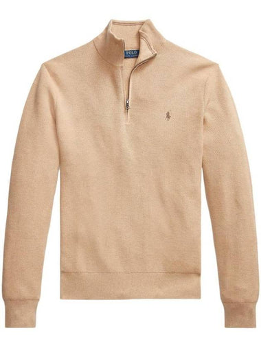 Pony Half Zip Cotton Sweatshirt Camel Melange - POLO RALPH LAUREN - BALAAN 1