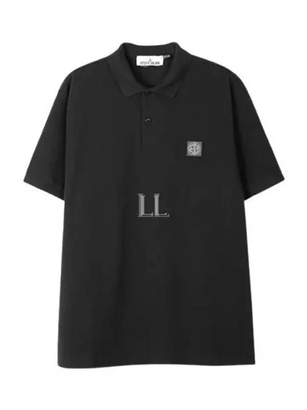 Compass Patch Short Sleeve Polo Shirt Black - STONE ISLAND - BALAAN 2