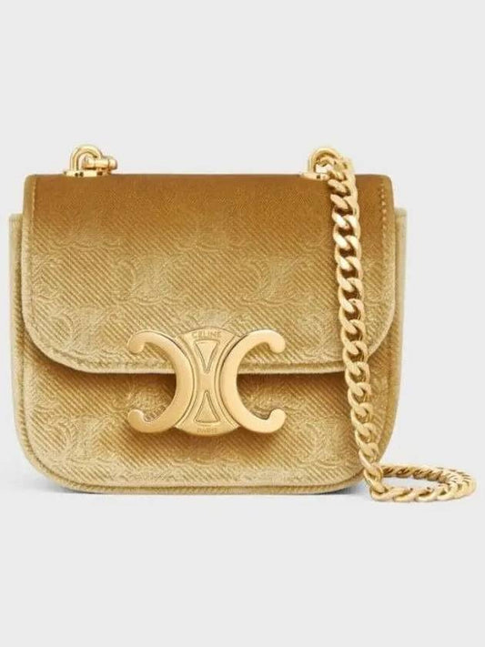 Mini Chain Claude Velvet Triomphe All-Over Cross Bag Gold - CELINE - BALAAN 2