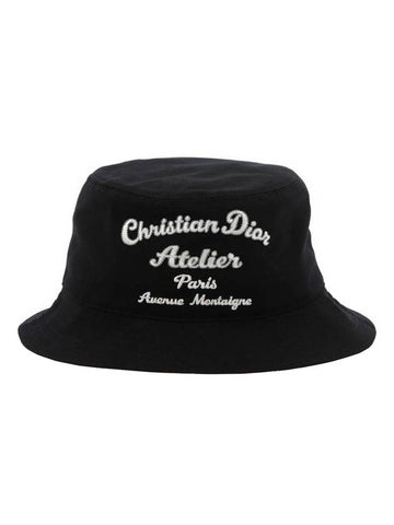 Atelier Embroidered Cotton Canvas Bucket Hat Black - DIOR - BALAAN.