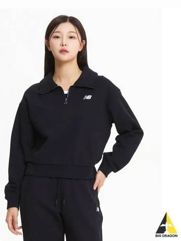 NBNCE4W912 WOMEN Essential Brushed Half Zip Up Sweatshirt BLACK - NEW BALANCE - BALAAN 1