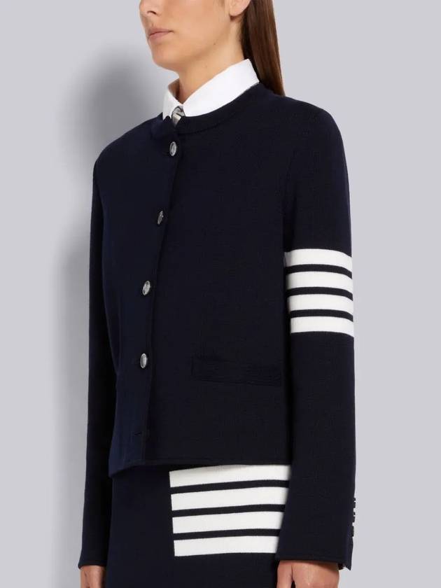 Double face fine merino crewneck jacket cardigan navy - THOM BROWNE - BALAAN 6