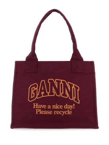 Easy Large Logo Tote Bag Burgundy - GANNI - BALAAN 1