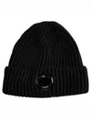 Lens Wappen Extra Fine Merino Wool Beanie Black - CP COMPANY - BALAAN 2