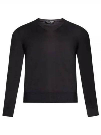 Cotton V-Neck Knit Top Black - TOM FORD - BALAAN 2