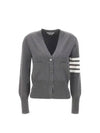 Cotton 4-Bar Milano Classic V-Neck Cardigan Medium Grey - THOM BROWNE - BALAAN 2