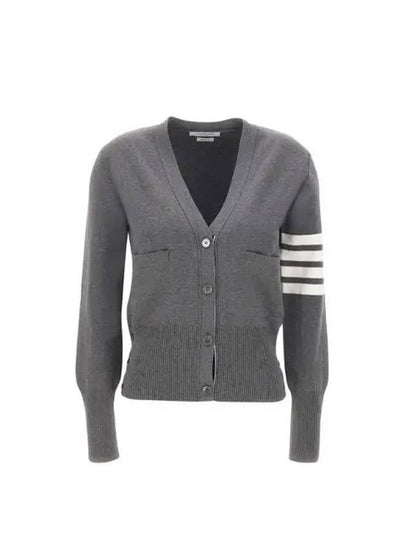 Cotton 4-Bar Milano Classic V-Neck Cardigan Medium Grey - THOM BROWNE - BALAAN 2