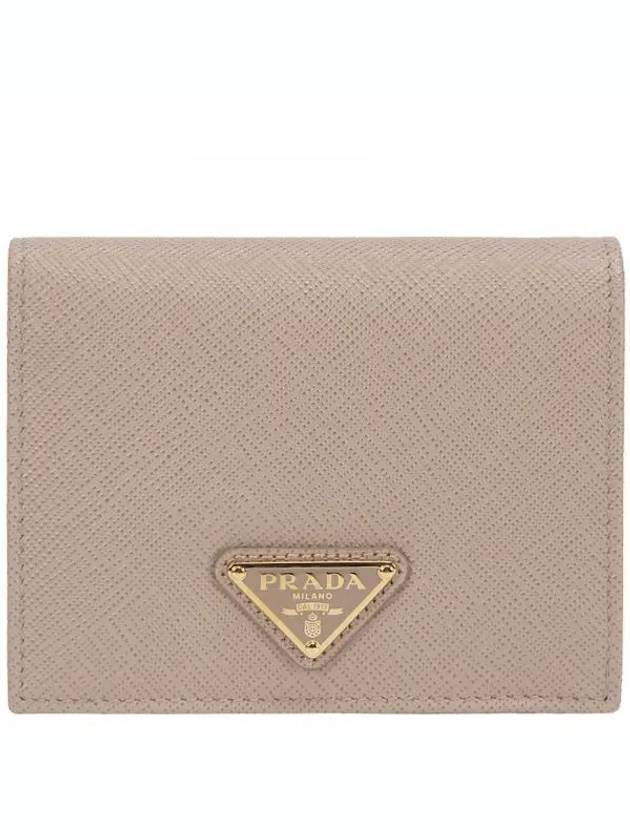 Gold Triangle Logo Saffiano Half Wallet Pink Beige - PRADA - BALAAN 2