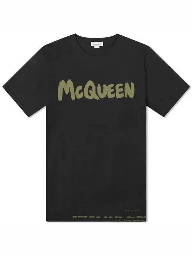 Men's Graffiti Logo Short Sleeve T-Shirt Black - ALEXANDER MCQUEEN - BALAAN 2