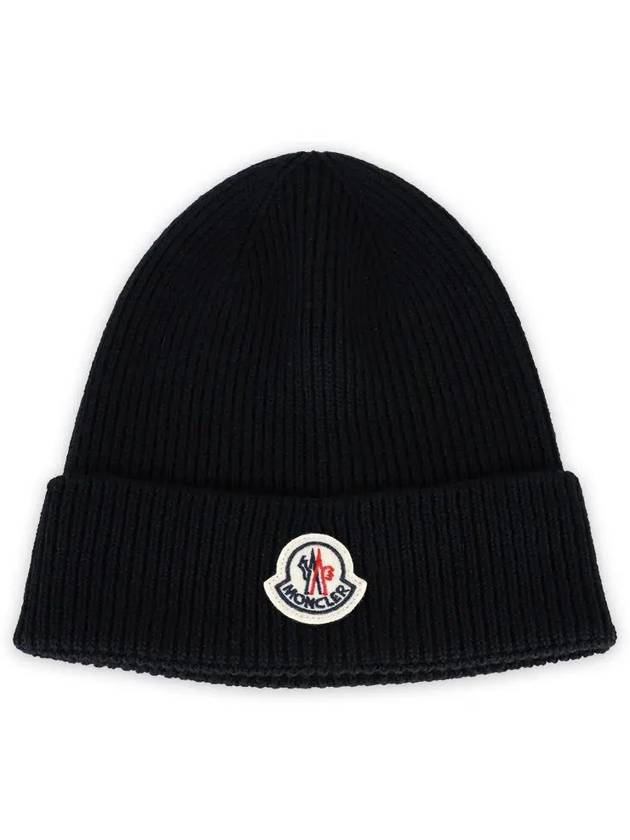 Logo Patch Wool Beanie Navy - MONCLER - BALAAN 3