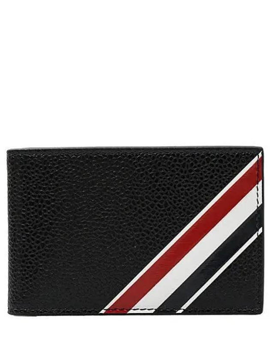 Three Stripe Leather Half Wallet Black - THOM BROWNE - BALAAN 2