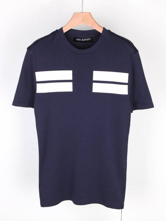 Men's two-line round short-sleeved T-shirt BJT394A G568S 195 - NEIL BARRETT - BALAAN 2
