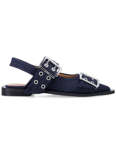 Feminine Buckle Ballerinas Denim Flats Dark Navy - GANNI - BALAAN 2