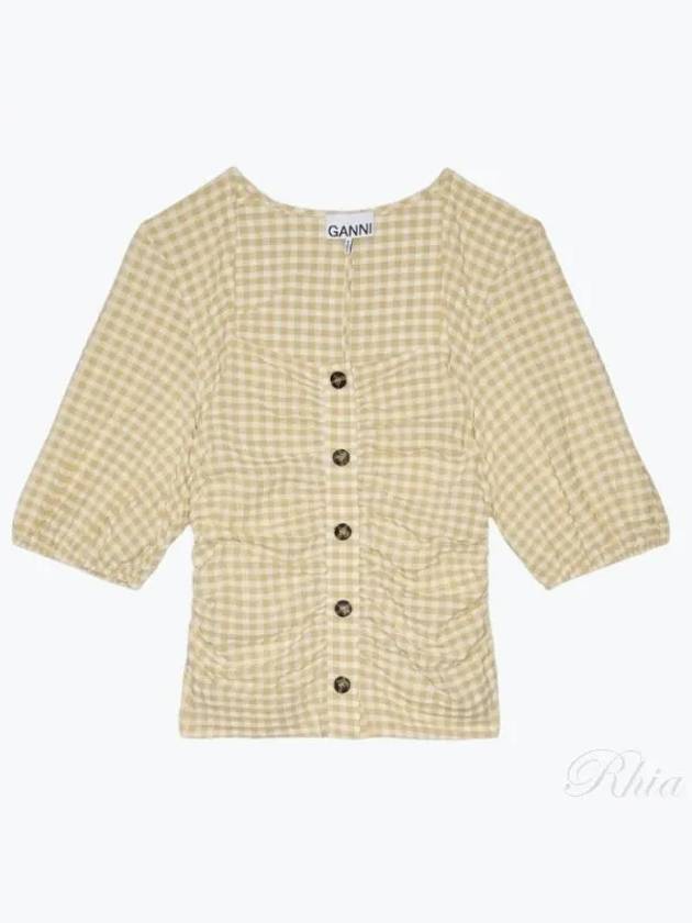 Gingham Check Printed Gathered Blouse Yellow - GANNI - BALAAN 2