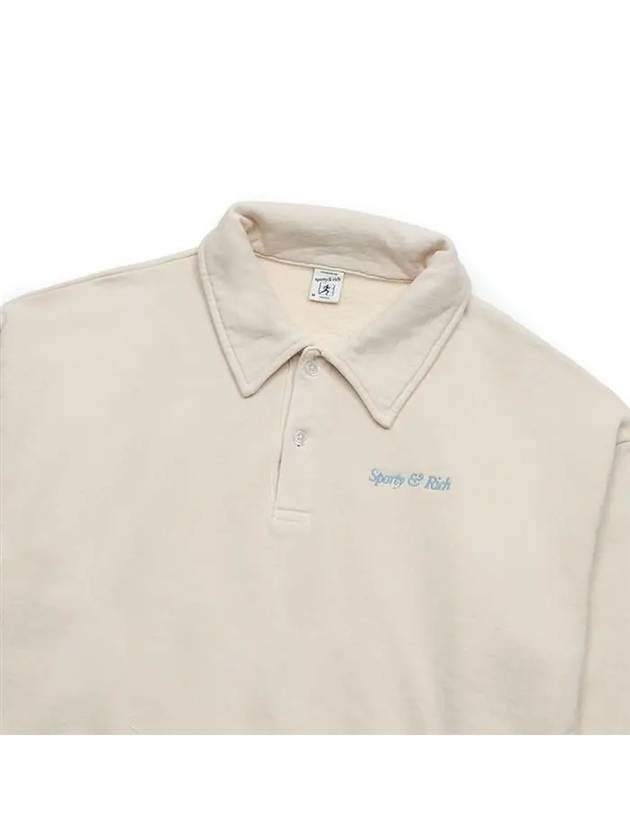 Embroidery Logo Long Sleeve Cotton Polo Shirt Beige - SPORTY & RICH - BALAAN 4