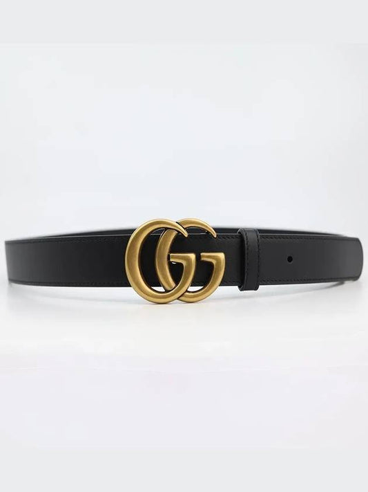 Men's GG Marmont Double G Buckle Gold Hardware Leather Belt Black - GUCCI - BALAAN 2