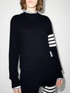 4-Bar Striped Waffle Wool Cashmere Pullover Knit Top Navy - THOM BROWNE - BALAAN 3