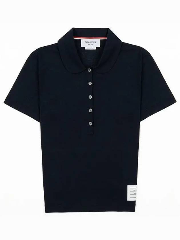 Women's Round Collar Short Sleeve Polo Shirt Navy - THOM BROWNE - BALAAN 2