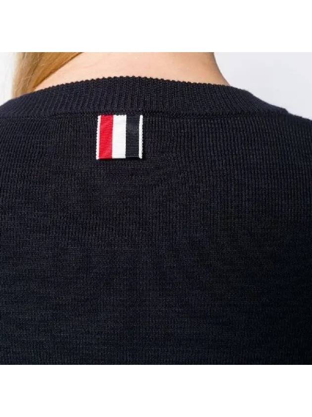 Milano Stitch Crewneck 4-Bar Cotton Crepe Knit Top Navy - THOM BROWNE - BALAAN 5