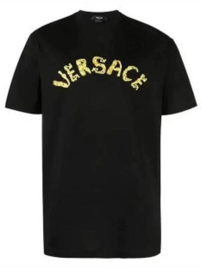 Seashell Baroque Embroidered Logo Crewneck Short Sleeve T-Shirt Black - VERSACE - BALAAN 2