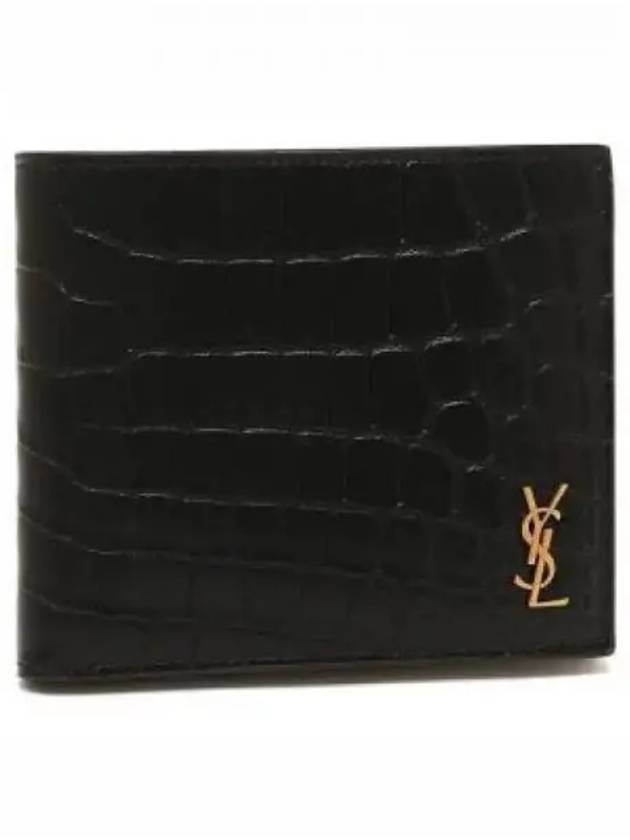 Crocodile Pattern Monogram Half Wallet Black Gold - SAINT LAURENT - BALAAN 2