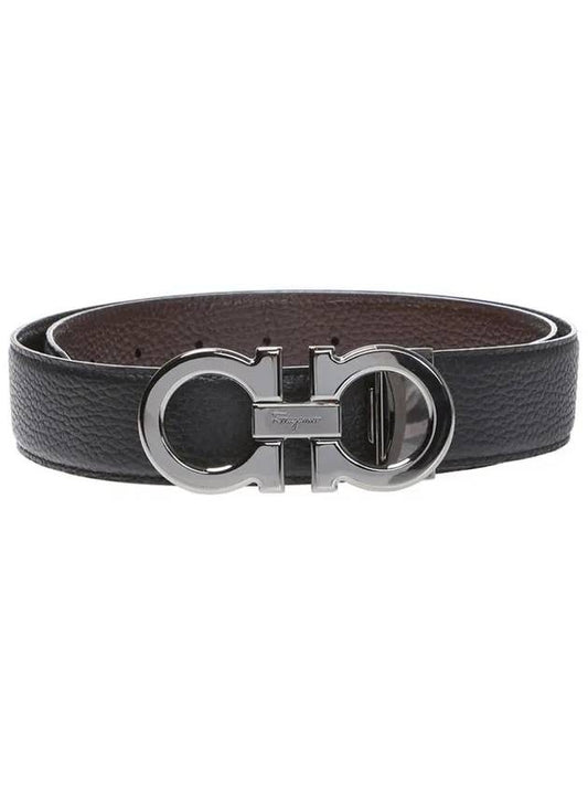 Reversible Gancini Leather Belt Dark Brown Black - SALVATORE FERRAGAMO - BALAAN 2