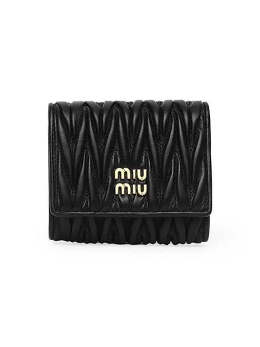 Matelasse Logo Calfskin Half Wallet Black - MIU MIU - BALAAN 2