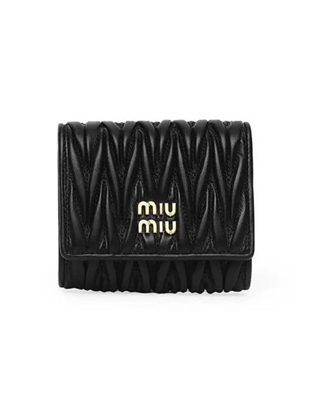 Matelasse Logo Nappa Leather Half Wallet Black - MIU MIU - BALAAN 3