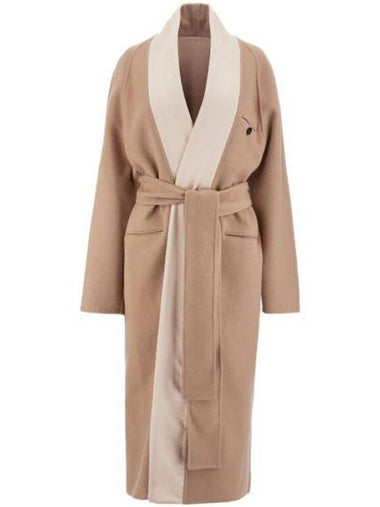 Wool Belt Long Single Coat Beige - SALVATORE FERRAGAMO - BALAAN 1