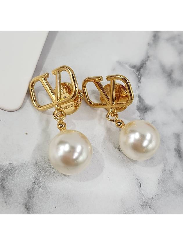 V Logo Pearl Earrings Gold - VALENTINO - BALAAN 5