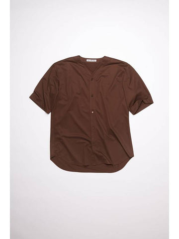 Collarless Short Sleeve Shirt Brown - ACNE STUDIOS - BALAAN 1