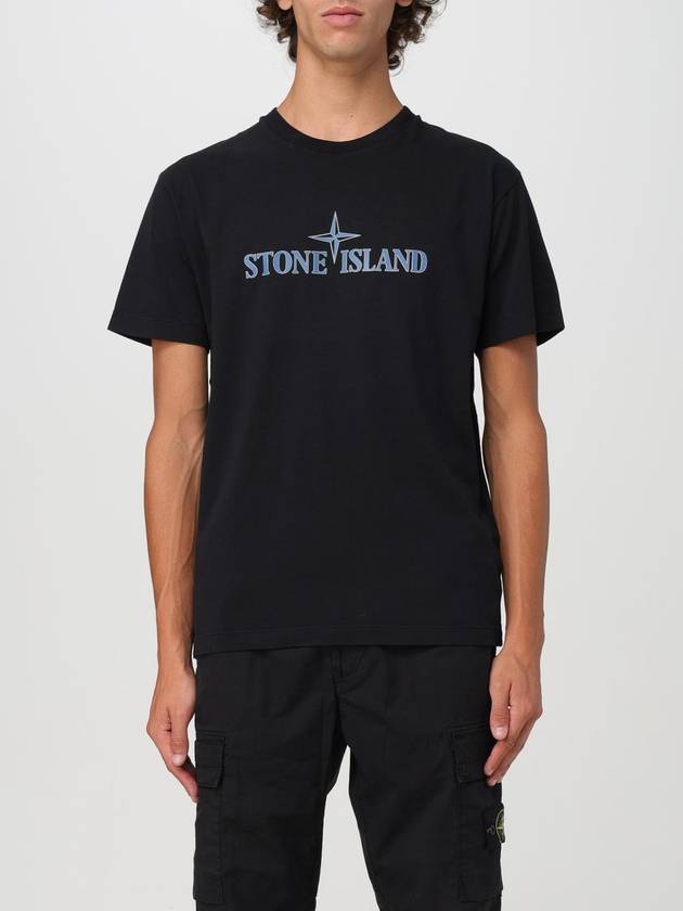 T-shirt Stone Island in cotone con stampa logo - STONE ISLAND - BALAAN 1