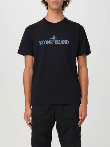 T-shirt Stone Island in cotone con stampa logo - STONE ISLAND - BALAAN 1