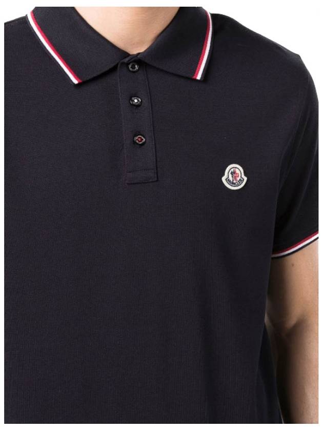 Stripe Trimming Logo Short Sleeve Polo Shirt Navy - MONCLER - BALAAN 6