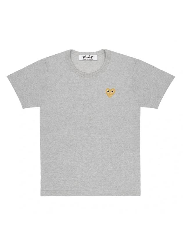 Women's Small Gold Heart Wappen Short Sleeve T-Shirt P1 T215 3 Gray - COMME DES GARCONS PLAY - BALAAN 1