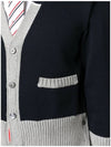 THOM BROWNE Three Stripe V Neck Cotton Cardigan Navy MKC466A Y3017 415 - THOM BROWNE - BALAAN