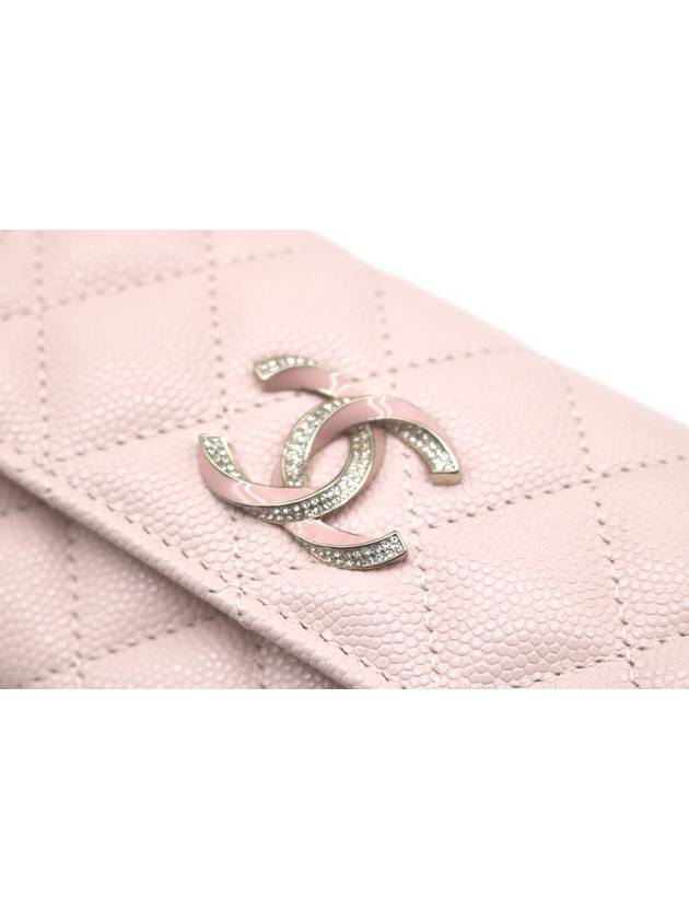 Gold Plated Shiny Grained Calfskin Enamel Strass Card Wallet Light Pink - CHANEL - BALAAN 6