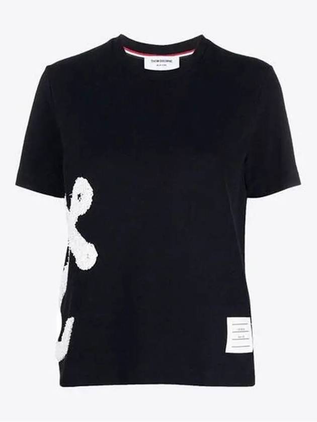 Women's Boucle Anchor Embroidered Short Sleeve T Shirt Navy - THOM BROWNE - BALAAN 2