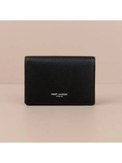 Business Flap in Grain De Poudre Embossed Leather Card Wallet Black - SAINT LAURENT - BALAAN 2