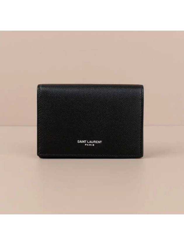 Business Flap in Grain De Poudre Embossed Leather Card Wallet Black - SAINT LAURENT - BALAAN 2