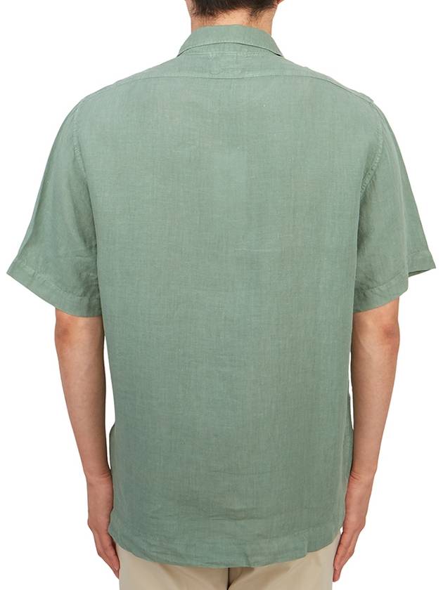 Linen Short Sleeve Shirt Green - CP COMPANY - BALAAN 4