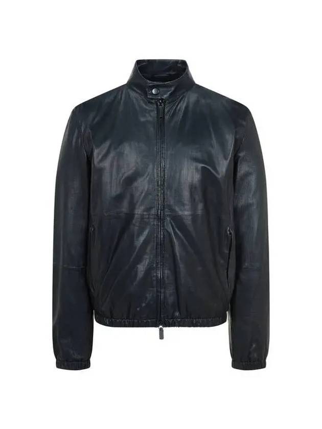 Men s Button High Neck Punching Leather Jacket Black 271205 - EMPORIO ARMANI - BALAAN 1